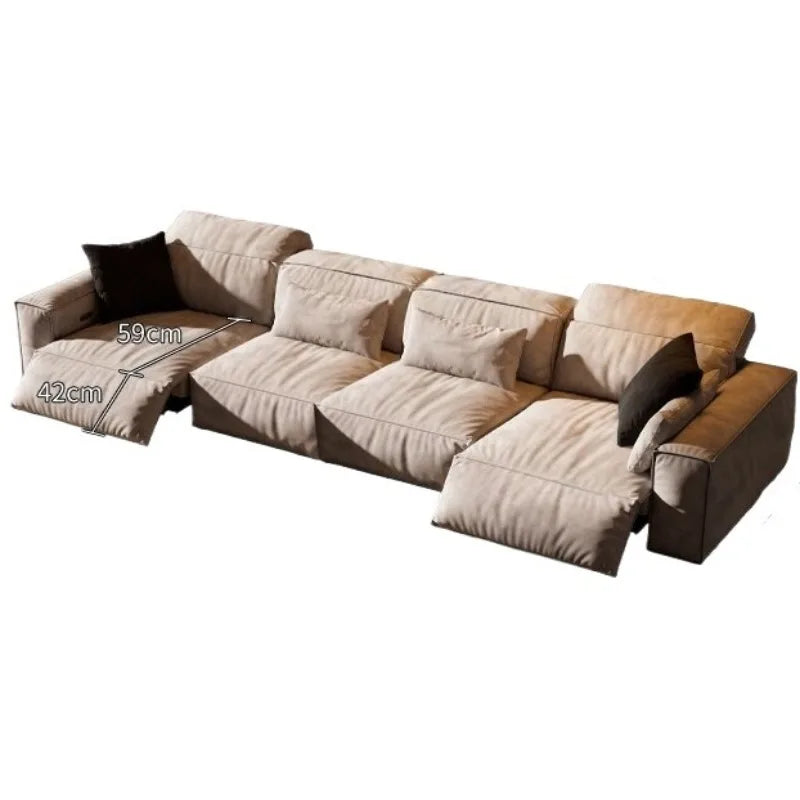 canapé d'angle moderne beige clair velours coussins tapis minimaliste scandinave maroc bois eléctrique