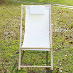 chaise longue pliable bois massif toile rayée plateau d'appoint plage