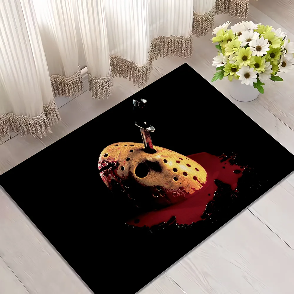 tapis noir blanc rouge jason friday 13ème horreur persan polyester antidérapant salon chambre