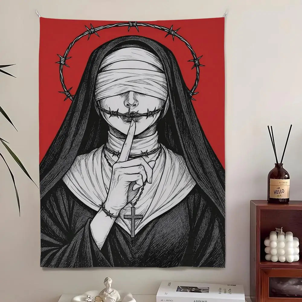 toile d'art contemporaine femme tatouages croix fumée noir blanc clips adhésif 60x90cm 70x115cm 80x130cm
