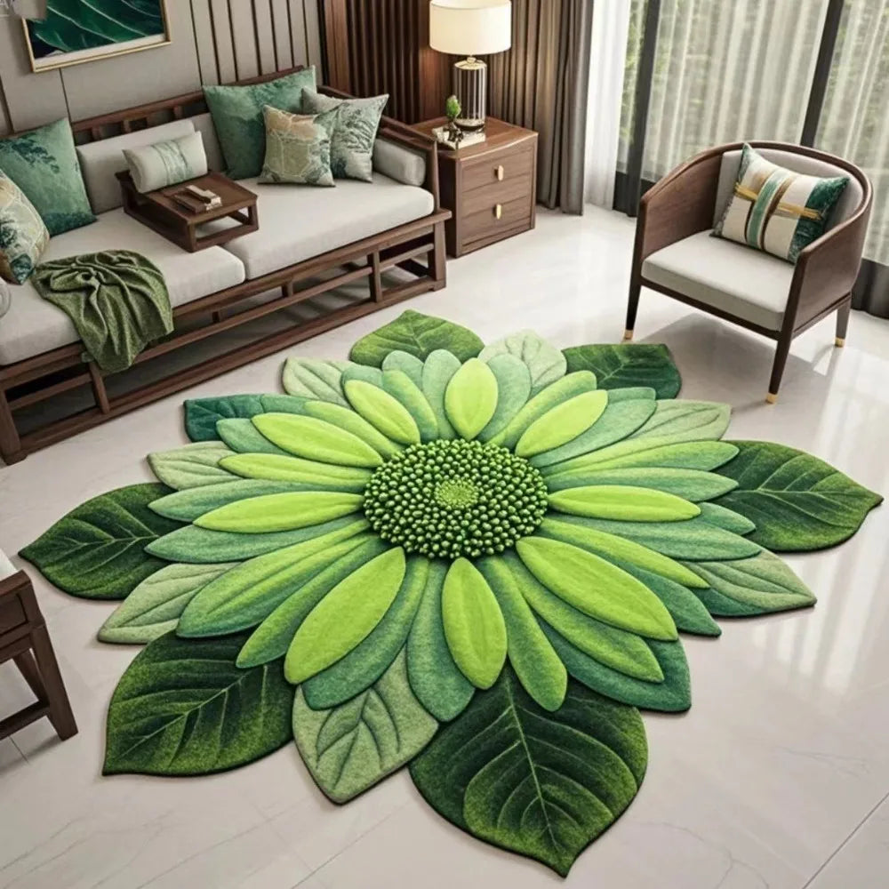 tapis fleurs tournesols roses lys vert jaune marron blanc rose texturé 3d antidérapant polyester