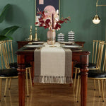 table cheminement lin naturel patchwork beige marron classique maison festif deco