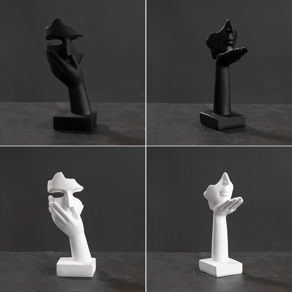 statuettes décoratives visage humain noir blanc doré modernes minimalistes abstraites contemporaines base carrée livres
