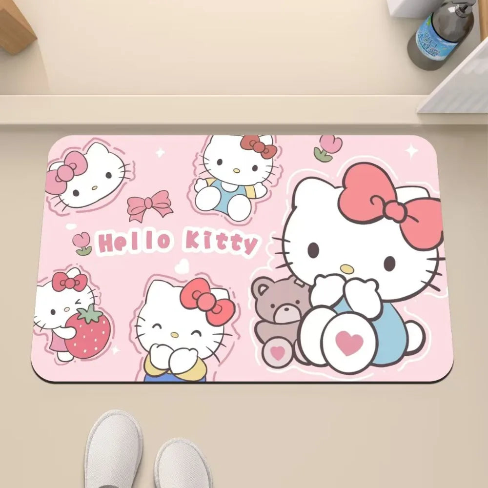 tapis bain antidérapant absorbant rapide hello kitty motifs kawaii personnages cœurs arcs rose violet