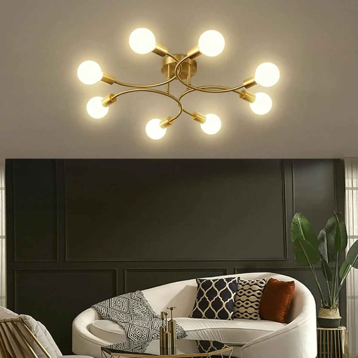 plafonnier moderne noir or élégant ampoules cuisine chambre contemporain