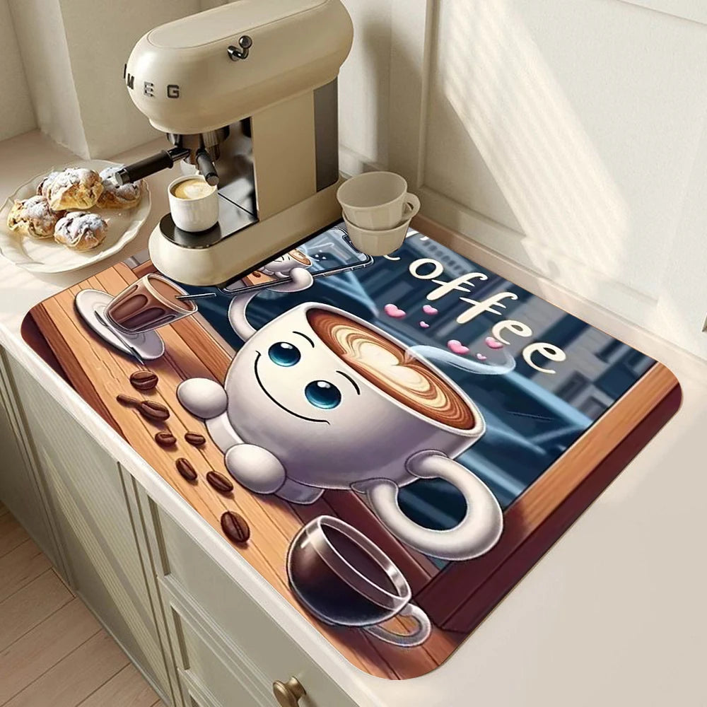 tapis cuisine absorbant gris motif machine espresso antidérapant étanche évier moderne