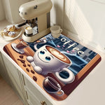 tapis cuisine absorbant gris motif machine espresso antidérapant étanche évier moderne