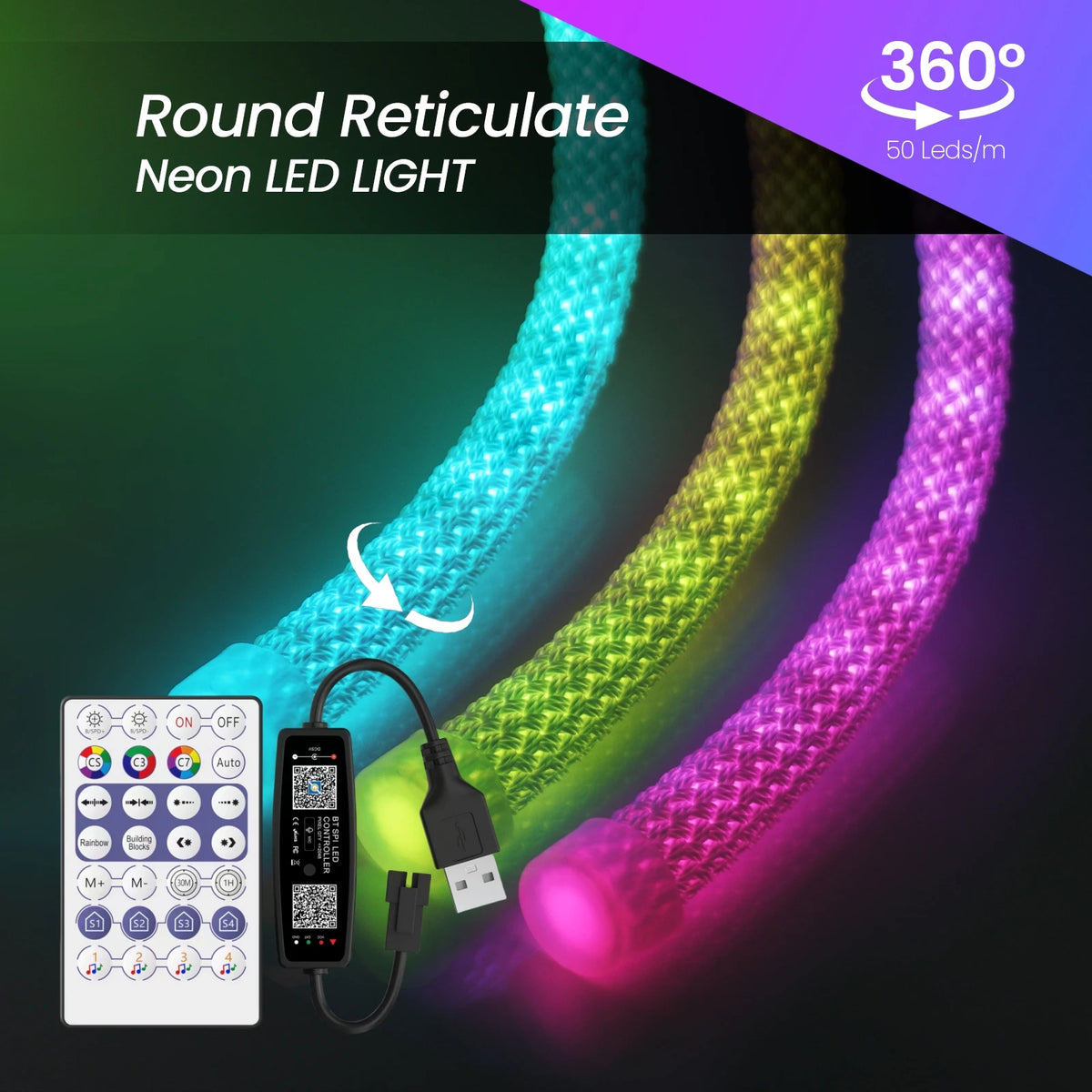 tube néon flexible multicolore réticulé moderne clips télécommande câble usb led rgb