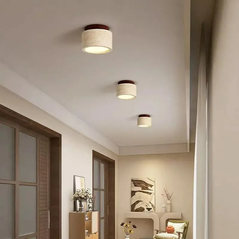 luminaire plafonnier moderne bois aspect pierre naturelle beige brun clair éclairage quotidien cuisine chambre