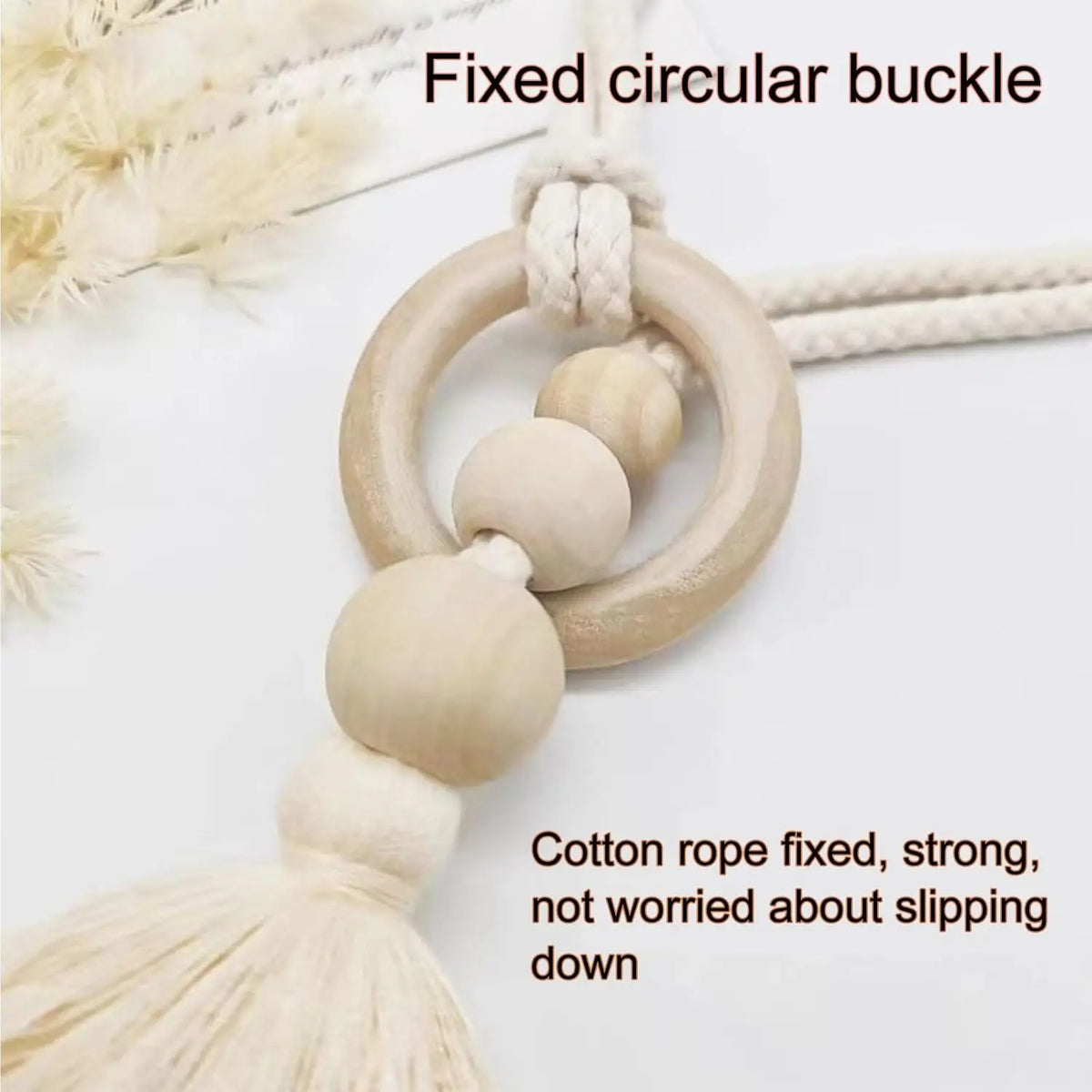 boucles rideau boho chic franges tissu coton beige blanc cassé anneaux circulaires fixations rideaux