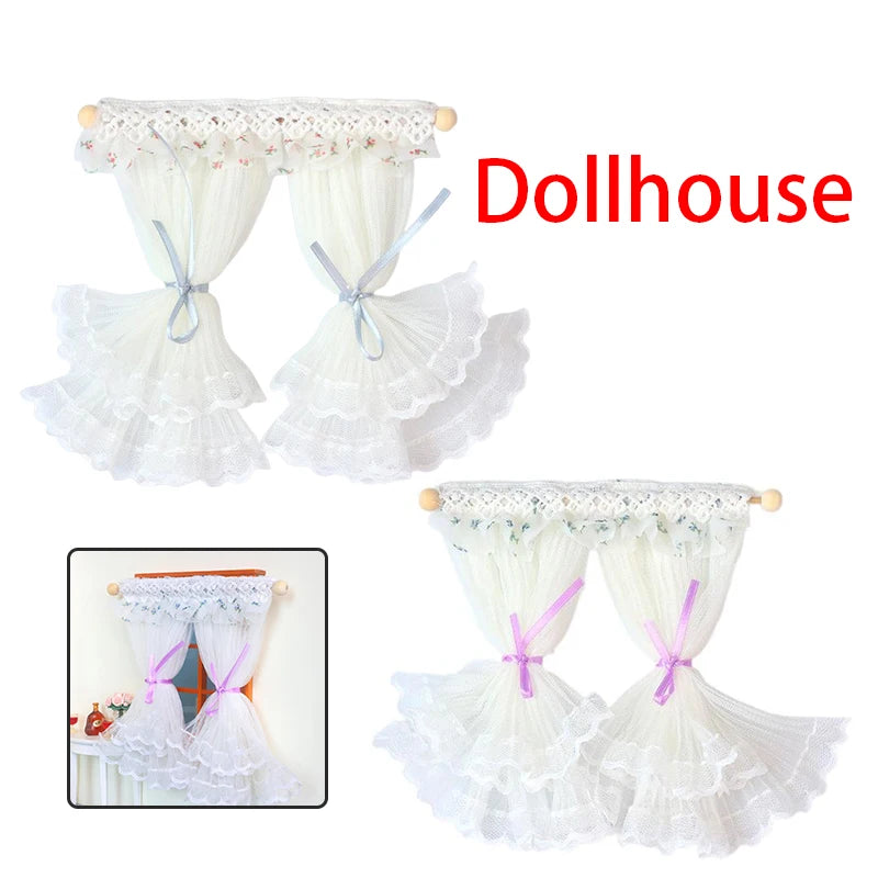 rideaux miniature dentelle maison poupée blanc crème bleu violet tulle romantique champêtre
