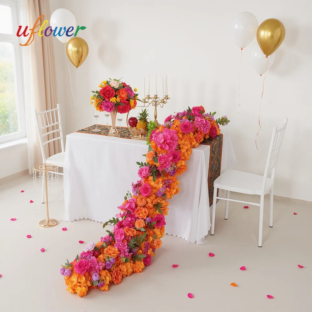 guirlande florale artificielle rose orange moderne mariage décoration extérieure festive 200cm 30cm
