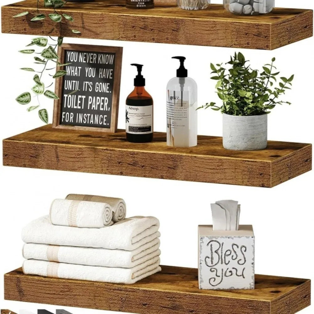 étagères flottantes bois naturel moderne clips métalliques blanc brun noir rustic
