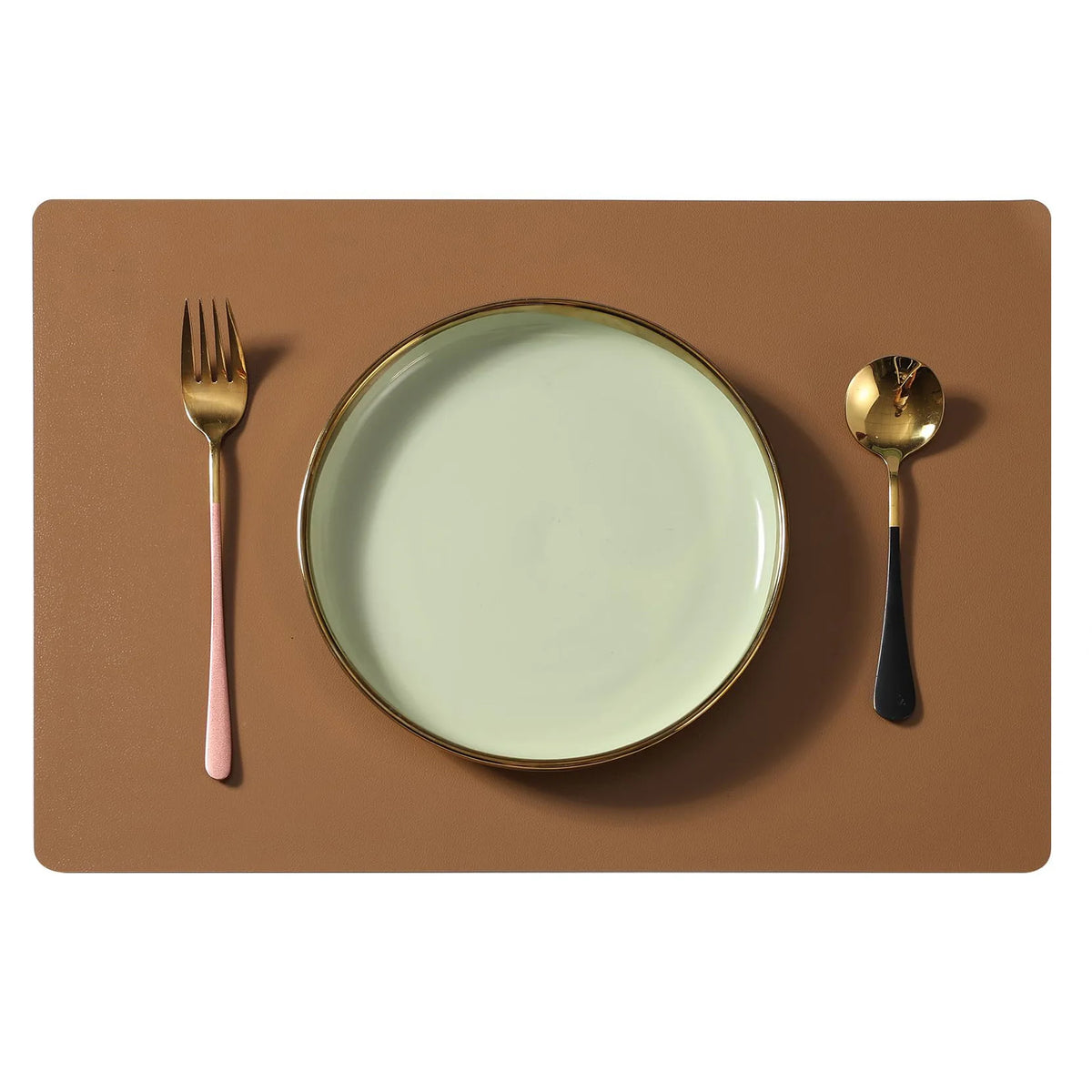 tapis table moderne marron uni respectueux environnement 17x12 pouces faux cuir écologique assiette fourchette