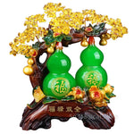 décoration chinoise gourdes sculptées feuilles cristal inscriptions traditionnelles verte rouge maison feng shui