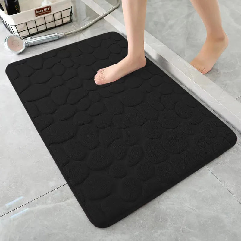 tapis bain antidérapant mousse polyester texture cailloux moderne noir gris