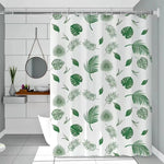 rideau douche feuilles tropicales blanc vert moderne opacité respectueux environnement cintres inoxydables