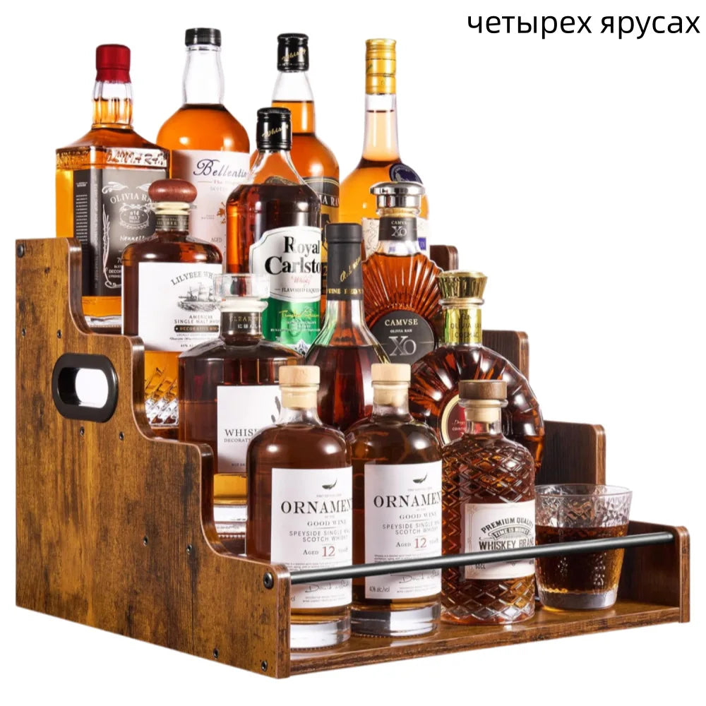 présentoir bouteilles marron rustique multi niveaux rangement bois vieilli cuisine