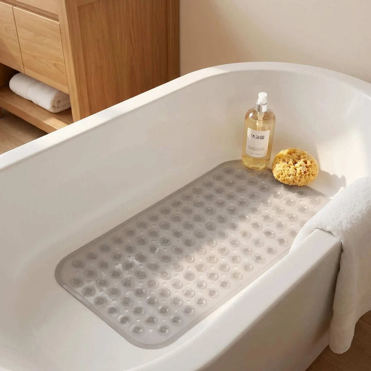 tapis bain transparent moderne perforations drainage ventouses puissantes pvc respectueux environnement salle bain