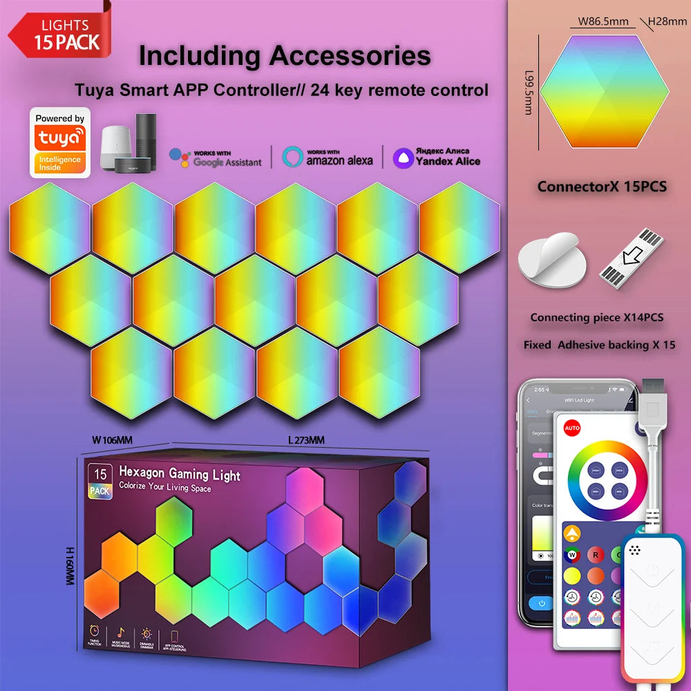 lampe murale hexagonale multicolore moderne télécommande ajustable ensembles variés portables