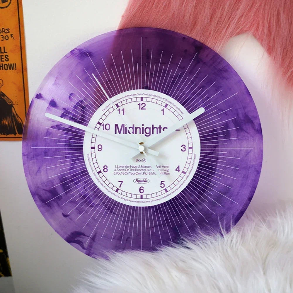 horloge murale moderne abstraite violet rose vert marbrée sans piles salon chambre coucher