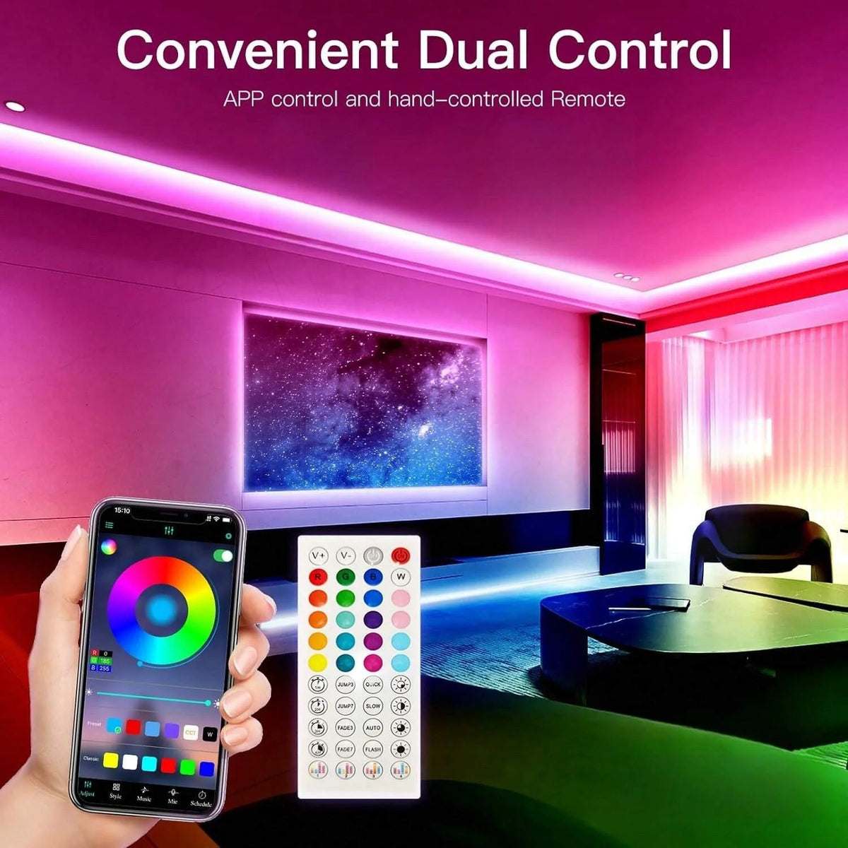 ruban led multicolore moderne 10m 20m 30m bluetooth télécommande application chambre