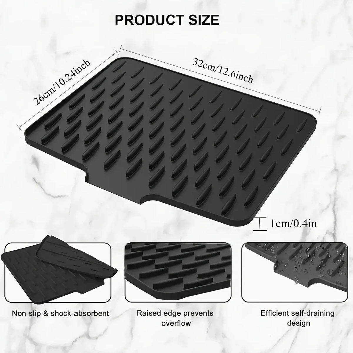 tapis séchage silicone noir rayures diagonales moderne vaisselle assiettes cuillères fourchettes évier comptoirs refroidisseurs