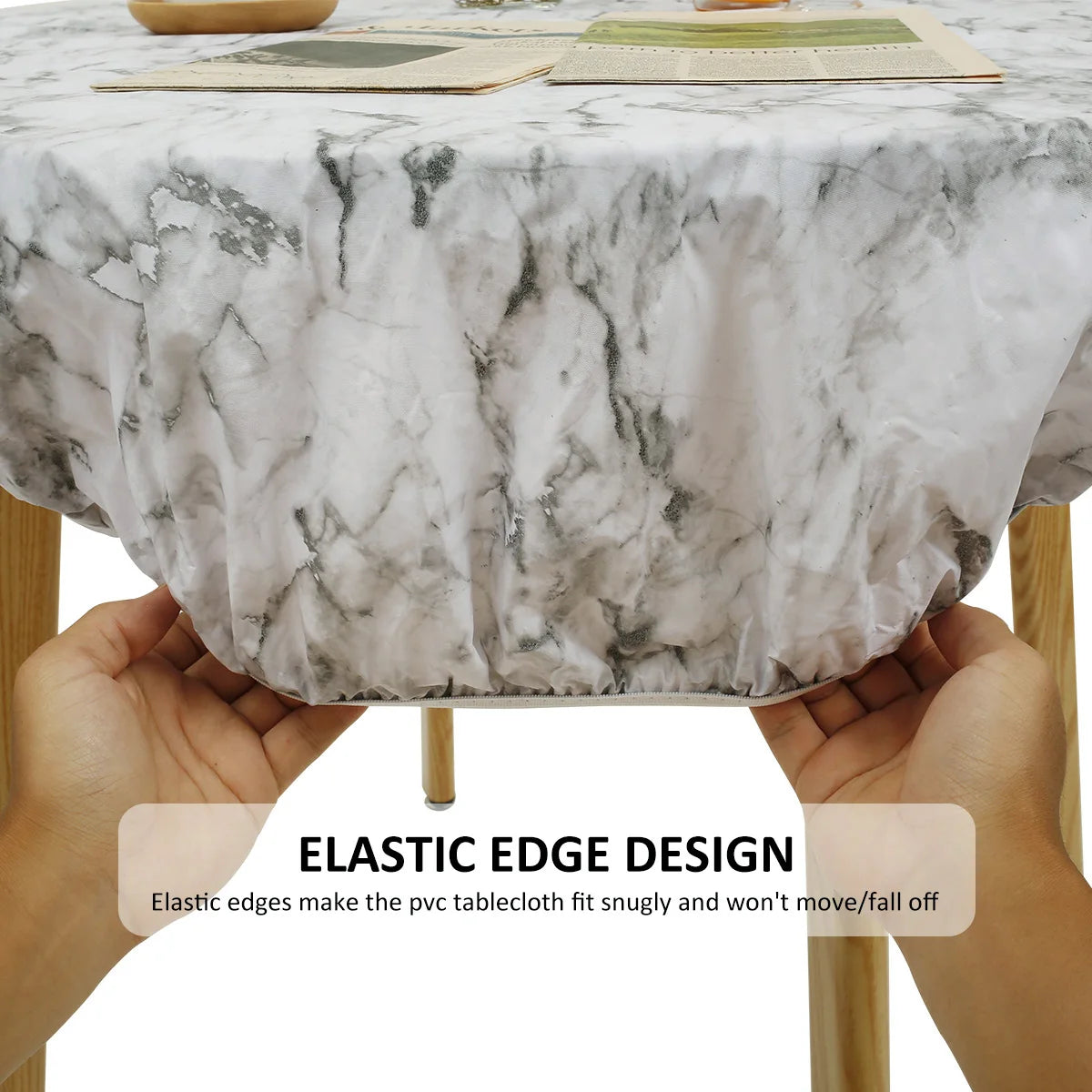 nappe table ronde imperméable pvc élastique bord marbre moderne blanc gris noir