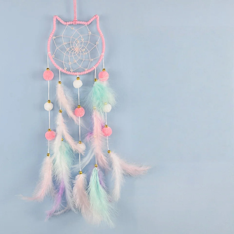 attrape rêves ethnique boho chic attrape rêves plumes pompons cordelette rose blanc bleu vert