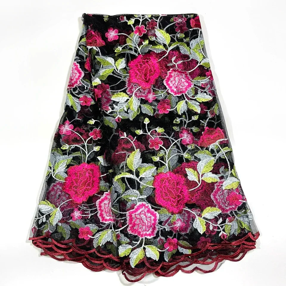 tissu africain dentelle verte brodée floral transparent élégant robe haute qualité yards