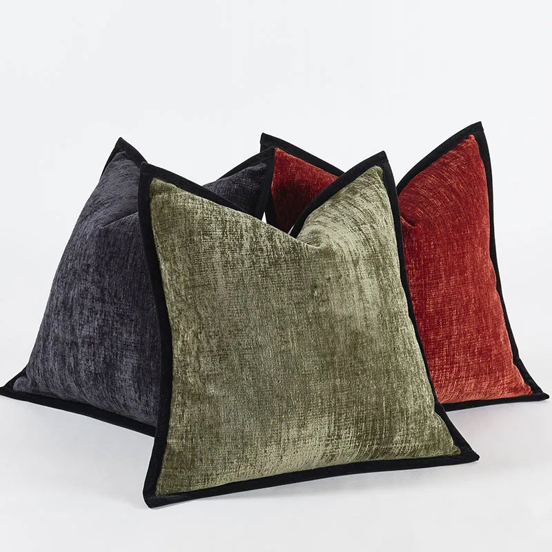 housse coussin polyester carré moderne bleu marine marron beige clair rouge contemporain