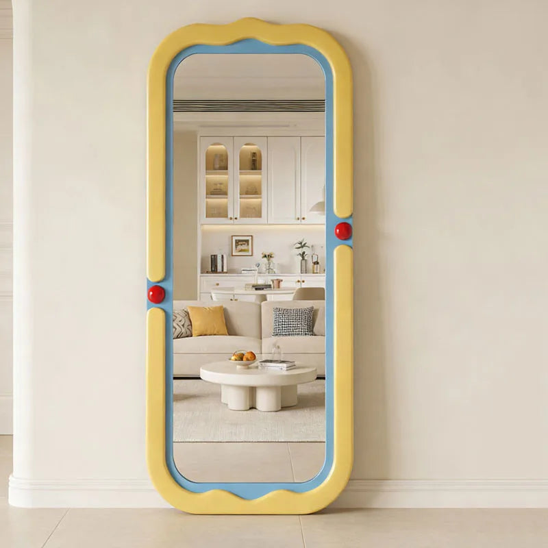miroir moderne coloré jaune bleu rouge violet rond brillant yeillets