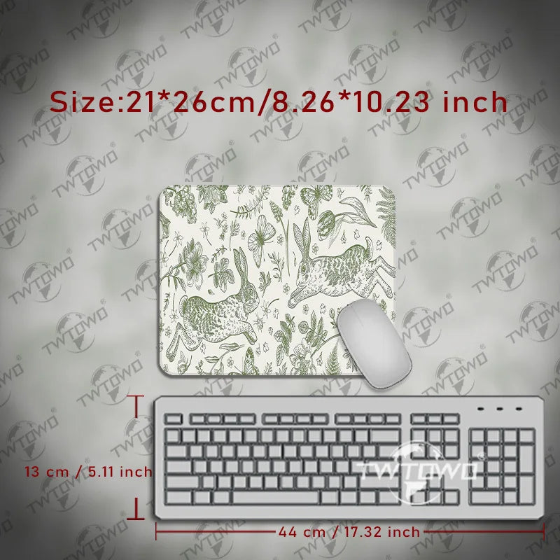 tapis souris lapin vert fleurs graphique adhésif grande taille gamer blanc naturel