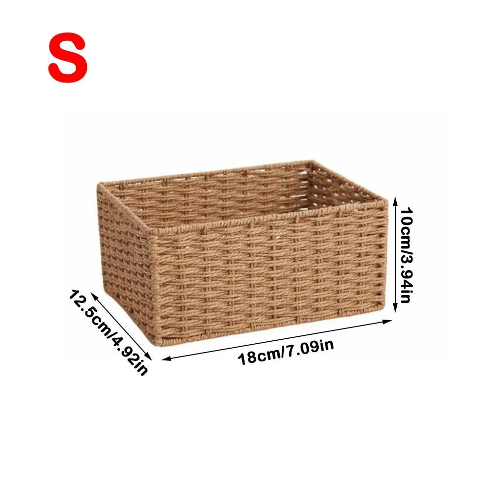 panier rangement tressé rustique bohème réutilisable cosmétiques objets divers grande capacité marron naturel