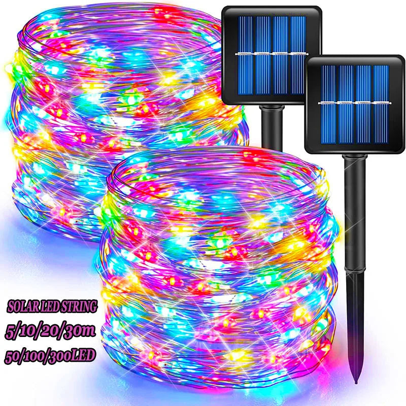 guirlande lumineuse solaire extérieure multicolore led jardin décoration patio terrasse imperméable mode nuit