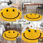 tapis rond visage souriant jaune noir décoration intérieur enfant antidérapant polyester PVC