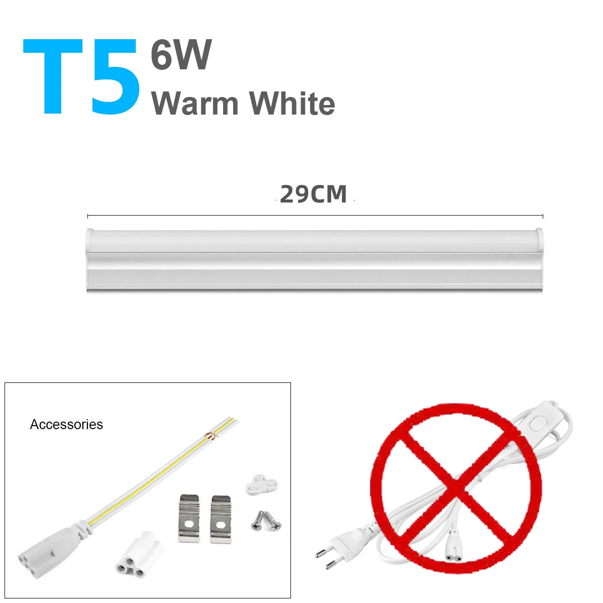 tube led blanc moderne 6w 8w 29cm 30cm aluminium lisse clips vis