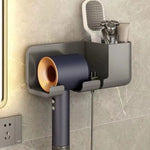 support mural moderne porte séchoir coiffeur brosses produits téléphone noir adhésif salle bain
