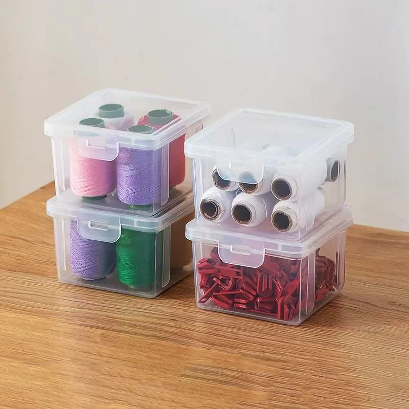 boîtes rangement transparentes modernes poignées vis fil rubans adhésifs organisation artisanale DIY