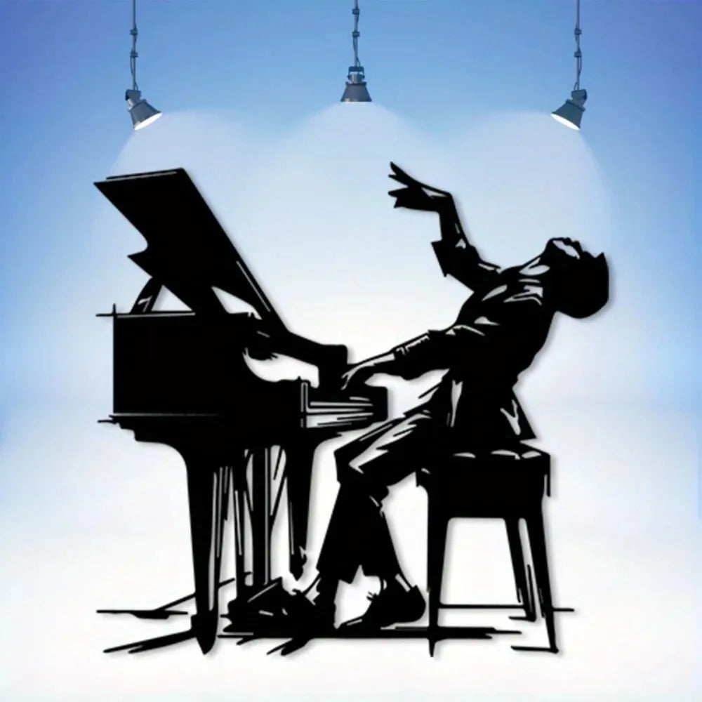 décoration murale métal silhouette pianiste noir illustration simple moderne intérieur extérieur résistante minimaliste art