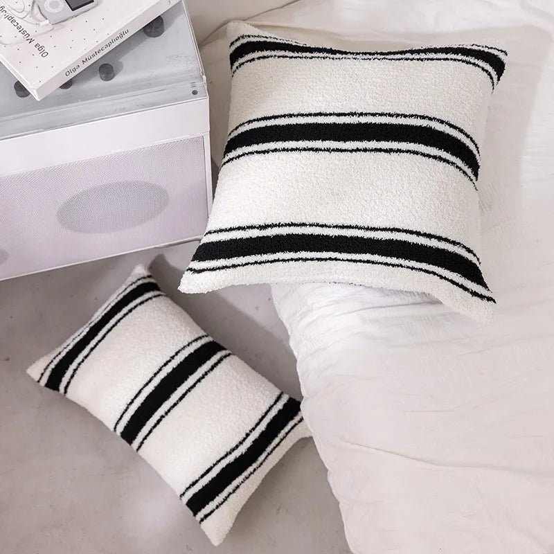 housse coussin polyester noir blanc rayé moderne décoration maison voiture 45x45cm 30x50cm