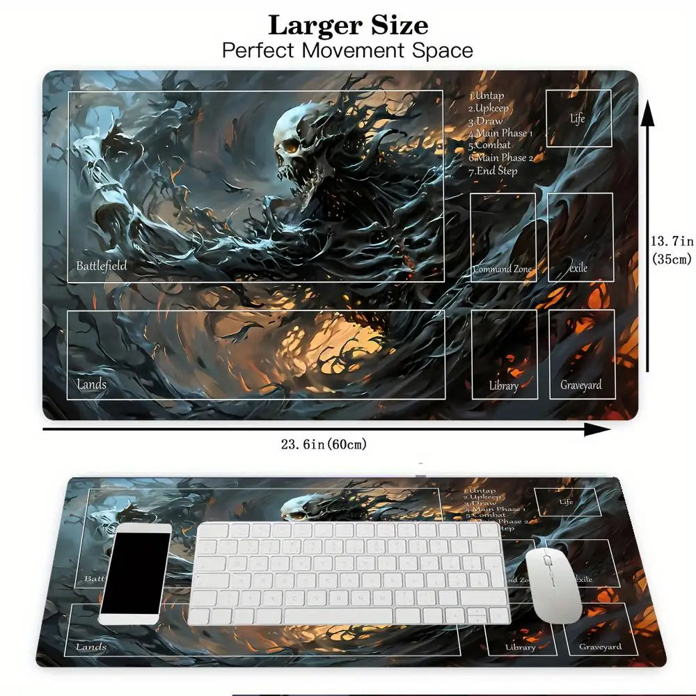 tapis jeu mtg playmat squelette gothique fantastique noir bleu gris orange jaune durable