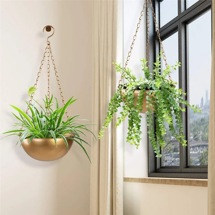 Jardinière suspendue en or avec drainage pour plantes d'intérieur