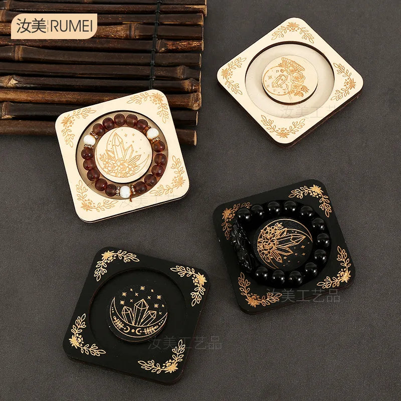 présentoir bois décoratif bohème étoiles lune bracelets marron doré spiritualité