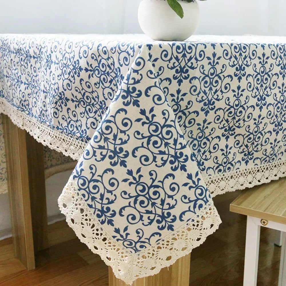 nappe table coton broderie fleur bleue blanche classique extérieure mariage festivité