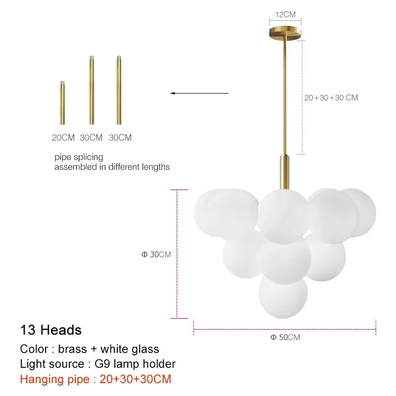 lampe suspendue boules transparentes moderne blanc doré câble annneau centralflux lumineux 60 249 tension