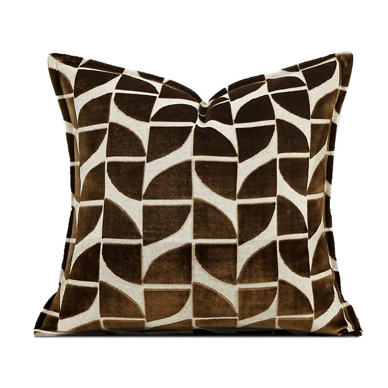 housse coussin jacquard géométrique or blanc moderne décoration canapé chaise maison carré polyester