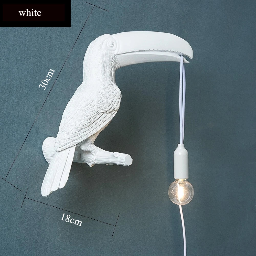 lampe oiseau résine blanc noir moderne fixée mur éclairage chambre cuisine salle manger