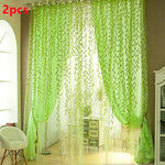 rideaux voilage feuilles stylisées vert jaune bleu violet décoratifs translucides fenêtre chambre salon