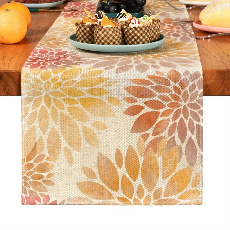 nappe table motif floral abstraite moderne bohème lin couleur beige orange marron vert noir